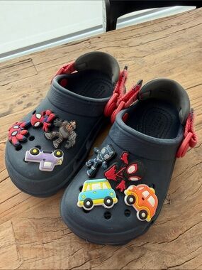 Kids Navy Blue Crocs Shoes with Character Charms - Adjustable Back Strap